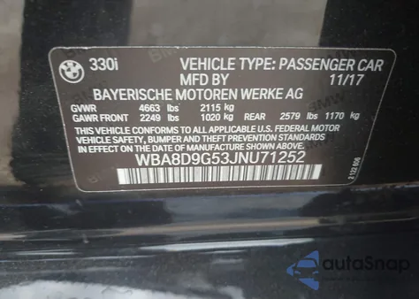 2018 BMW 330I xDrive из США, поврежденный, VIN WBA8D9G53JNU71252